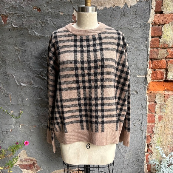 WHITE + WARREN Cashmere Plaid Crewneck - Picture 5 of 9